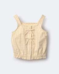 Toddler Girl Gingham Peplum Top with Bows - Yellow