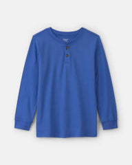 Boys Long-Sleeve Henley T-Shirt - Blue