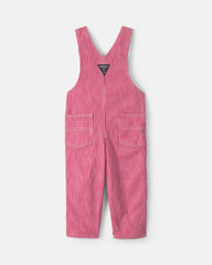 Toddler Boy Hickory Stripe Overalls - Red/White