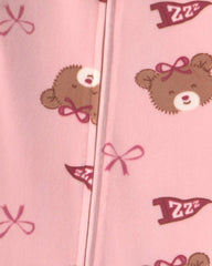 Baby Girl 1-Piece Bears & Bows 2-Way Zip DreamPlush Snug Fit Pajama - Pink
