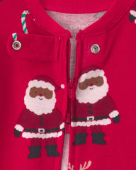 Baby 1-Piece Brown Santa Christmas 2-Way Zip 100% Cotton Snug Fit Footed Pajama - Red