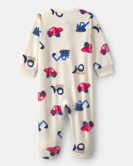 Baby Boy Construction 2-Way Zip DreamPlush Sleep & Play Pajamas - Cream