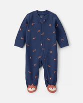 Baby Boy Fox 100% Cotton 2-Way Zip Sleep & Play Pajamas - Navy Blue