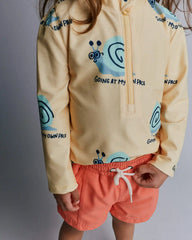 Toddler Half-Zip Long-Sleeve Rashguard in Snail Print- Yellow