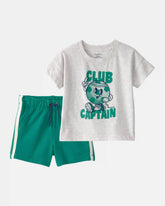 Toddler Boy 2-Piece 'Club Captain' Graphic Tee & French Terry Shorts Set - Grey/Green