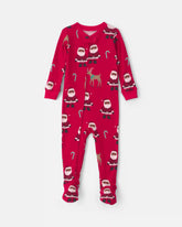 Baby 1-Piece Brown Santa Christmas 2-Way Zip 100% Cotton Snug Fit Footed Pajama - Red