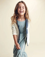 Girls Bow French Terry Cardigan Sweater - Cream
