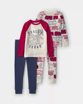 Baby Boy 4-Piece 'Rescue Squad' Firetruck 100% Cotton Snug Fit Pajama Set - Red/Blue