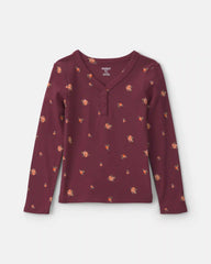 Girls Floral Long-Sleeve Top - Burgundy