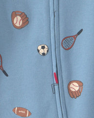 Baby Boy Sports 100% Cotton 2-Way Zip Sleep & Play Pajamas - Blue