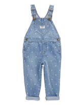 Toddler Heart-Print Knit Denim Overalls - Blue