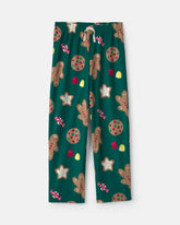 Kids Christmas Gingerbread Fleece Loose Fit Pajama Bottoms - Green