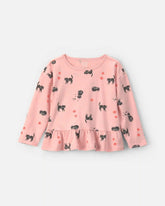 Toddler Girl Halloween Cat Long-Sleeve Peplum Top - Pink