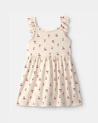 Toddler Girl Cherry Ruffle-Sleeve Dress - Cream