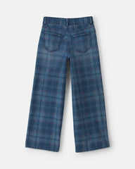 Girls Plaid Denim Wide-Leg Jeans - Medium Wash