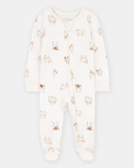 Baby Farm Animals Print 2-Way Zip PurelySoft Sleep & Play Pajamas - Ivory