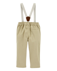 Baby Boy Twill Suspender Pants - Khaki