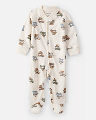 Baby Boy Truck Print Cotton Long-Sleeve Sleep & Play Pajamas - Ivory
