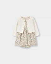 Baby Girl Floral Cardigan Dress Set - Cream