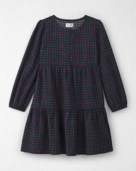Girls Organic Cotton Dobby Dress in Navy Floral