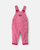 Baby Boy Hickory Stripe Overalls - Red/White