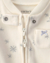Baby Girl Snowflake Fleece 2-Way Zip Sleep & Play Pajamas - Cream