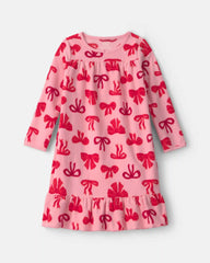Girls Bows Fleece Loose Fit Night Gown - Pink