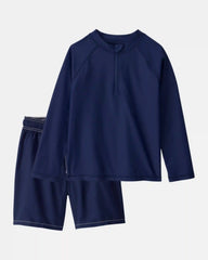Boys 2-Piece Rashguard & Swim Trunk Set - Navy