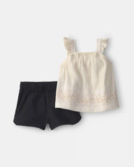 Baby Girl 2-Piece Floral Top & Short Set - Black/Ivory