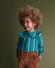Toddler Girl Peter Pan Collar Top in Stripes - Green/Blue