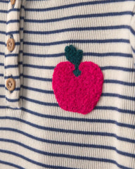 Baby Girl 2-Piece Apple Striped Fleece Long-Sleeve Top & Pant Set - Navy Blue/Cream