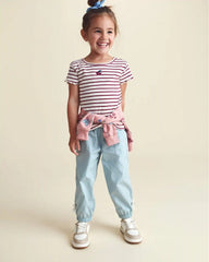 Toddler Girl Bow-Cuff Poplin Joggers - Blue