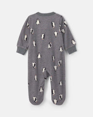 Baby Boy Penguin Fleece 2-Way Zip Sleep & Play Pajamas - Grey