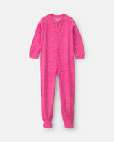 Girls 1-Piece Smiley Faces Fleece Loose Fit Footed Pajama - Pink