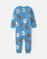 Toddler Boy 1-Piece Milk & Cookies 100% Cotton Snug Fit Pajama - Blue