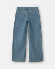 Girls Straight-Leg Cargo Jeans - Medium Wash