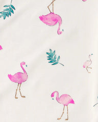 Girls Flamingo PurelySoft Short-Sleeve Snug Fit 2-Piece Pajama Set - Ivory