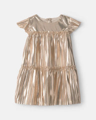 Baby Girl Metallic Crinkle Short-Sleeve Dress - Gold