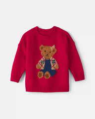 Baby Girl Bear Sweater - Red