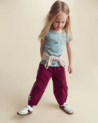 Toddler Girl Bow-Cuff Poplin Joggers - Burgundy