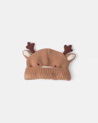 Baby Reindeer Christmas Knit Hat - Brown