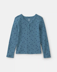 Girls Heart Long-Sleeve Rib Top - Blue