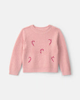 Toddler Girl Candy Cane Sweater - Pink
