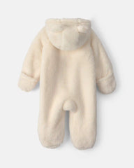 Baby Bear Teddy Fleece Long-Sleeve Jumpsuit - Cream