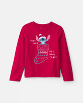 Girls Disney© Stitch Christmas Long-Sleeve Graphic Tee - Red