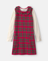 Girls 2-Piece Plaid Dress Set - Red/Cream