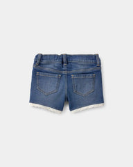 Baby Girl Eyelet Trim Denim Shorts - Dark Wash