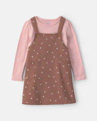Baby Girl Floral French Terry Long-Sleeve Dress Set - Pink/Brown
