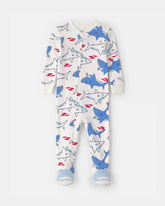 Toddler Boy Shark 100% Cotton Snug Fit 1-Piece Footie Pajama - Ivory