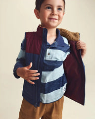 Toddler Boy Color Block Teddy Fleece Vest - Navy Blue/Burgundy